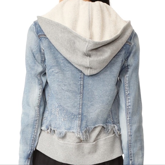 Free People Distressed Denim Attached Gray Hoodie - Picture 2 of 7